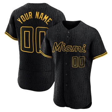Custom Men's Authentic Miami Marlins Black Snake Skin City Jersey