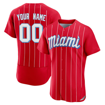 Custom Men's Authentic Miami Marlins Red 2021 City Connect Jersey