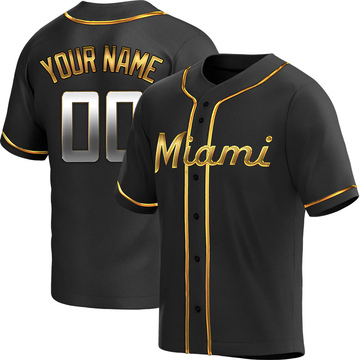 Custom Men's Replica Miami Marlins Black Golden Alternate Jersey