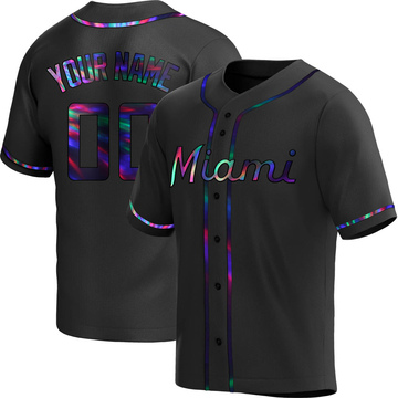 Custom Men's Replica Miami Marlins Black Holographic Alternate Jersey
