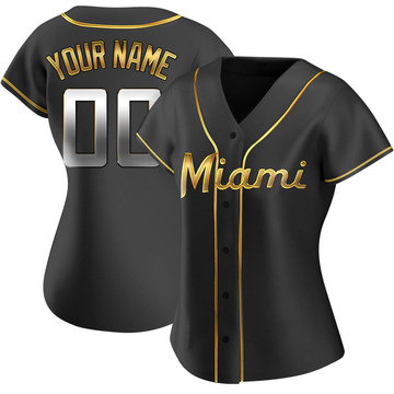 Custom Women's Replica Miami Marlins Black Golden Alternate Jersey