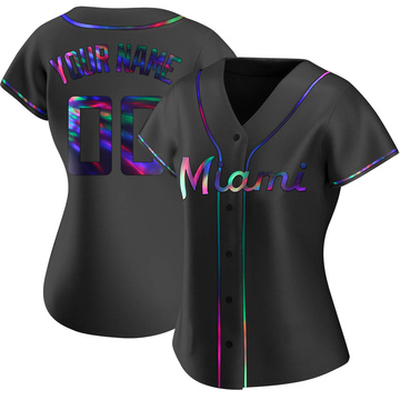 Custom Women's Replica Miami Marlins Black Holographic Alternate Jersey