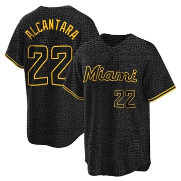 Sandy Alcantara Youth Replica Miami Marlins Black Snake Skin City Jersey